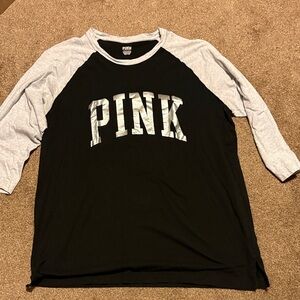 PINK Victoria's Secret Black and Silver Long Sleeve Top